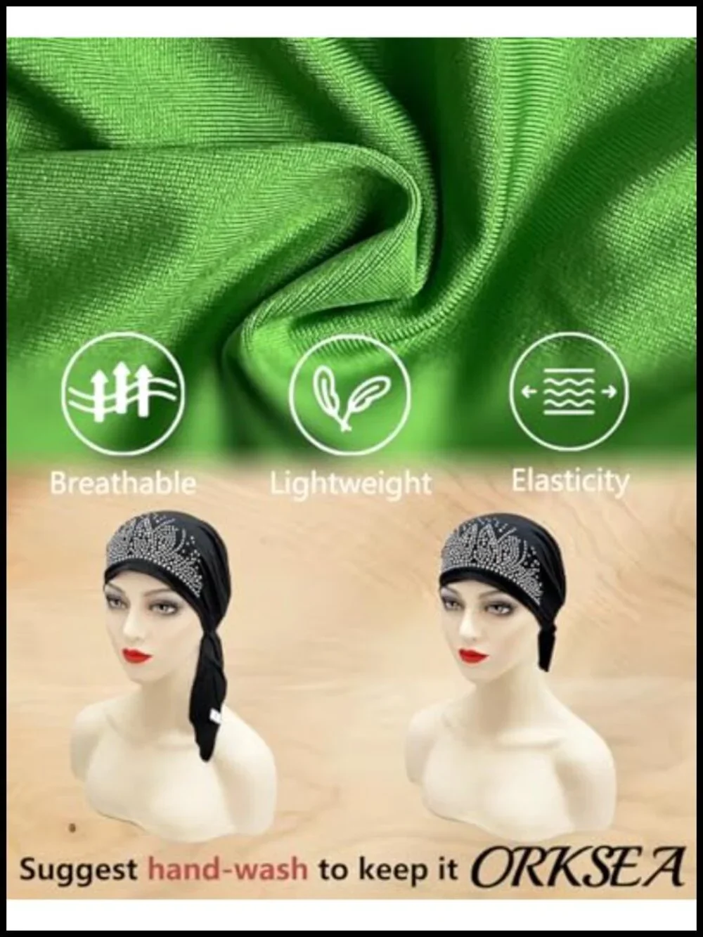 Chemo Headwear for Women Soft Pre-Tied Turban Rhinestone Beanie Hat